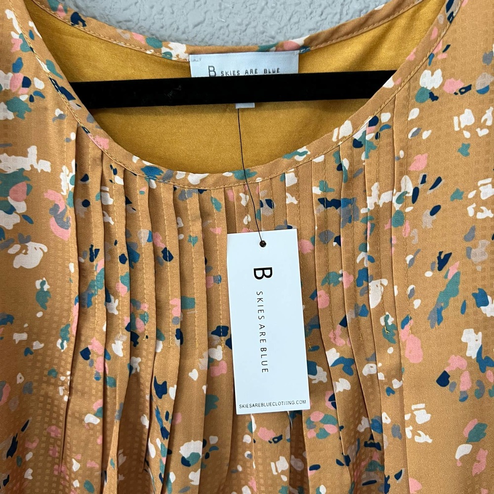 Abstract Dot Print Pleated Short Sleeve Contrast Womens Plus Size Golden Blouse - Picture 7 of 9
